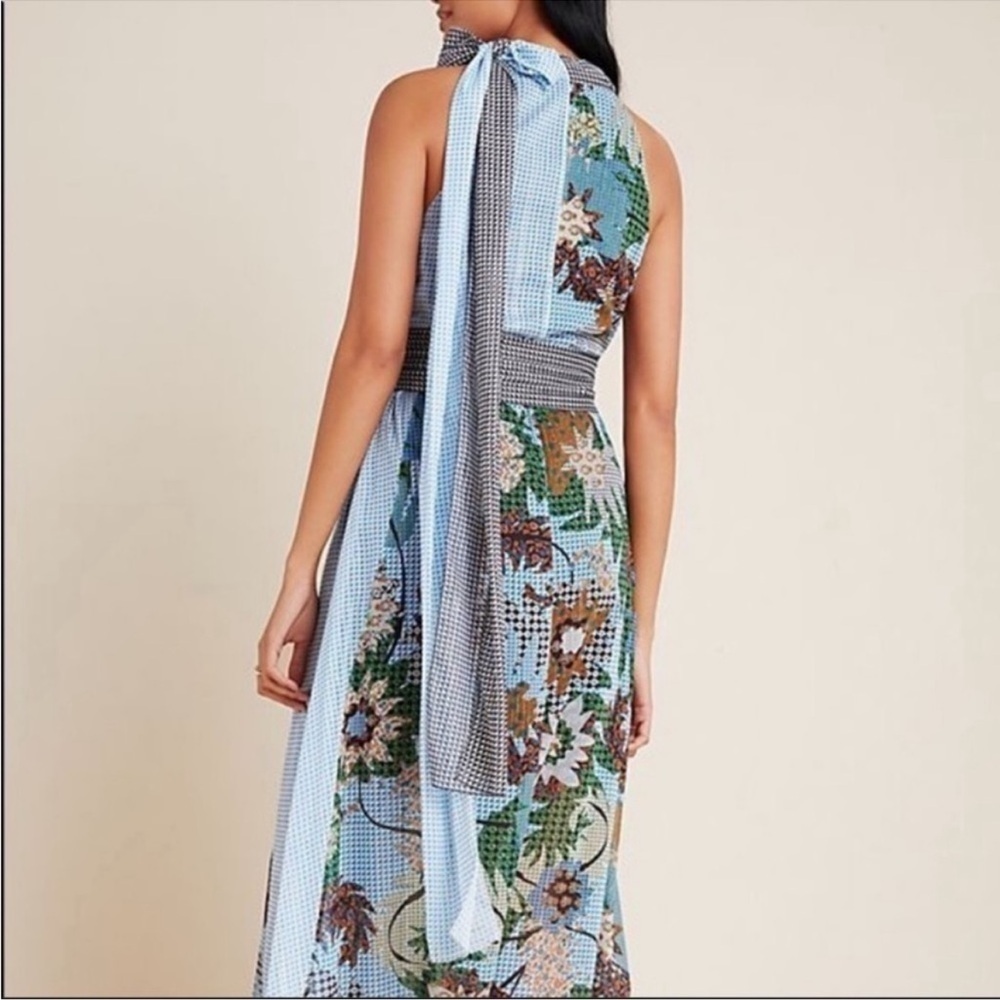 BHLDN Sachin & Babi Kimora Floral Metallic Halter Neck Maxi Dress Blue 2 NWT - Picture 6 of 10